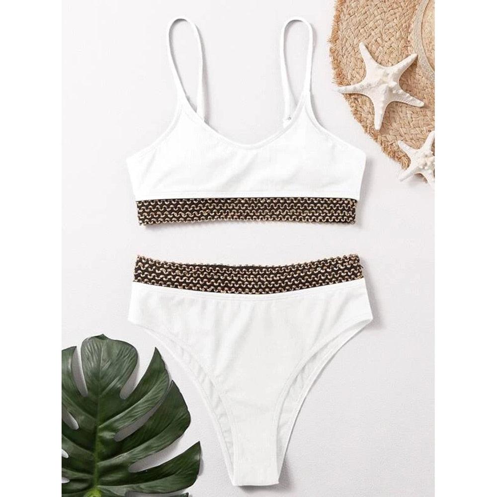 Maillot de bain de luxe pour femme, bikini noir, taille haute, 2 pièces, ensemble de maillot de bain, maillot de bain de plage pour femme, ensemble bikini bandage taille haute deux pièces, push-up