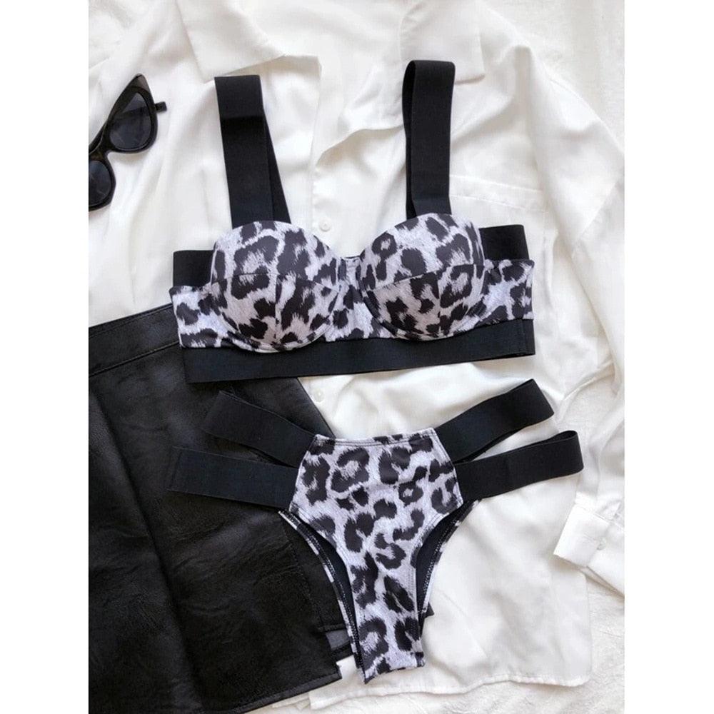 Maillot de bain de luxe pour femme, bikini noir, taille haute, 2 pièces, ensemble de maillot de bain, maillot de bain de plage pour femme, ensemble bikini bandage taille haute deux pièces, push-up
