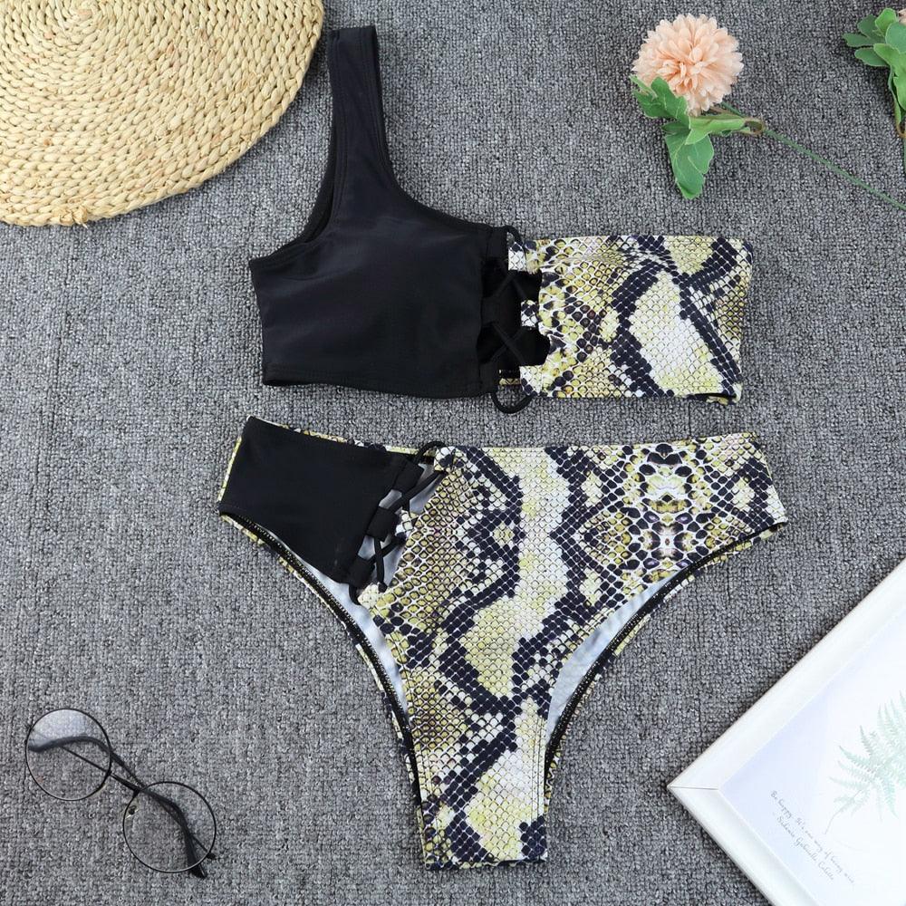 Maillot de bain de luxe pour femme, bikini noir, taille haute, 2 pièces, ensemble de maillot de bain, maillot de bain de plage pour femme, ensemble bikini bandage taille haute deux pièces, push-up