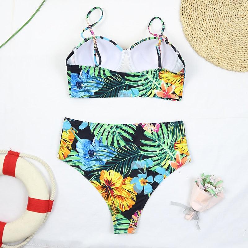 Maillot de bain de luxe pour femme, bikini noir, taille haute, 2 pièces, ensemble de maillot de bain, maillot de bain de plage pour femme, ensemble bikini bandage taille haute deux pièces, push-up