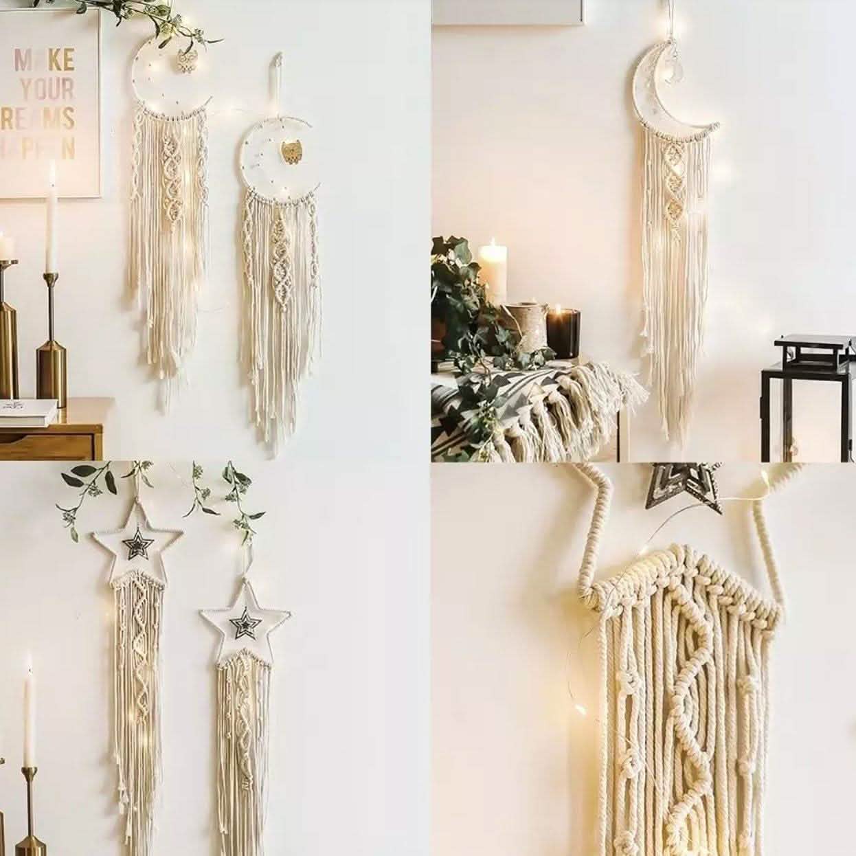  tenture murale en macramé, tapisserie bohème, attrape-rêves lune étoile, décoration d'intérieur