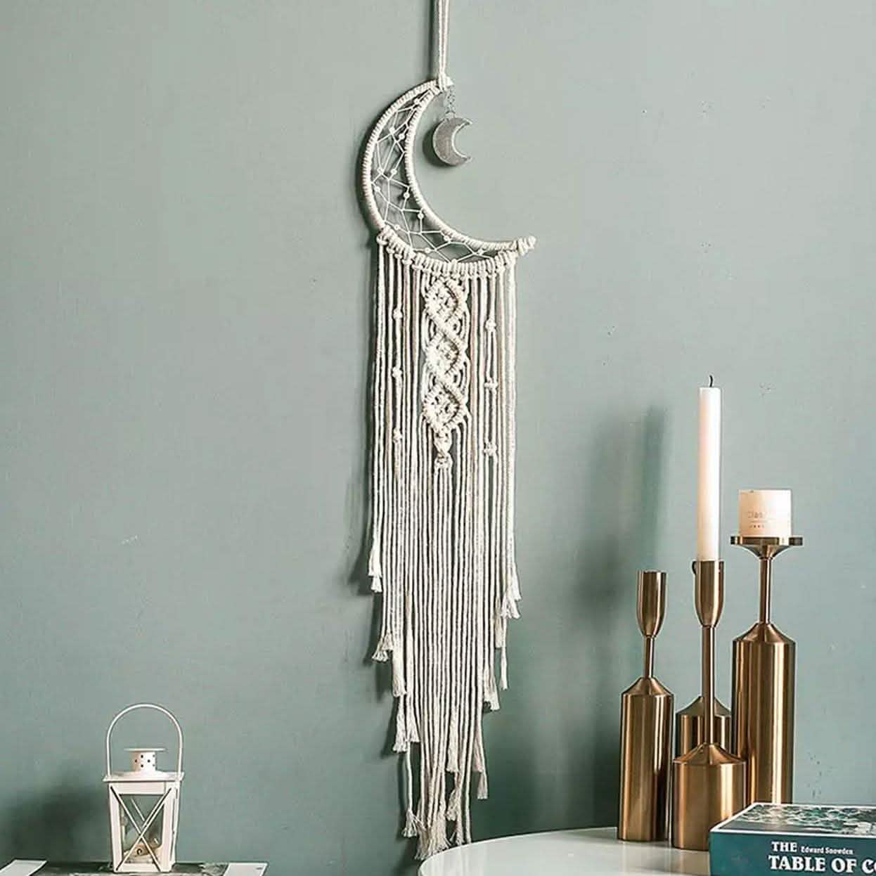  tenture murale en macramé, tapisserie bohème, attrape-rêves lune étoile, décoration d'intérieur