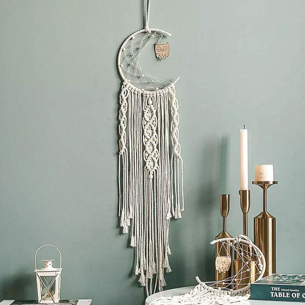  tenture murale en macramé, tapisserie bohème, attrape-rêves lune étoile, décoration d'intérieur
