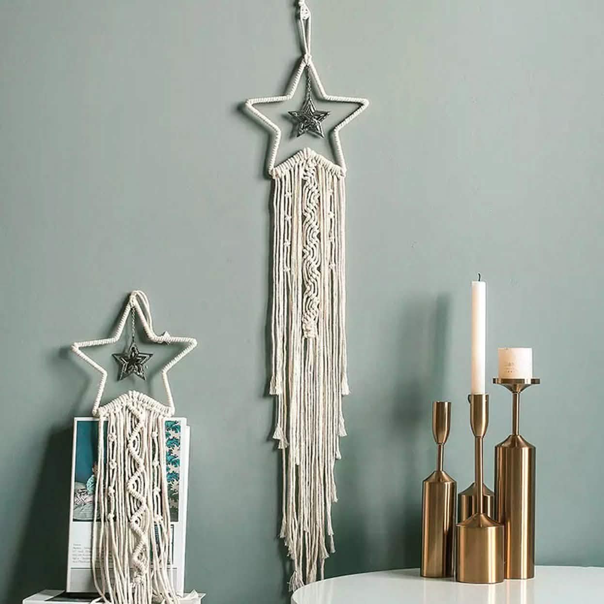  tenture murale en macramé, tapisserie bohème, attrape-rêves lune étoile, décoration d'intérieur