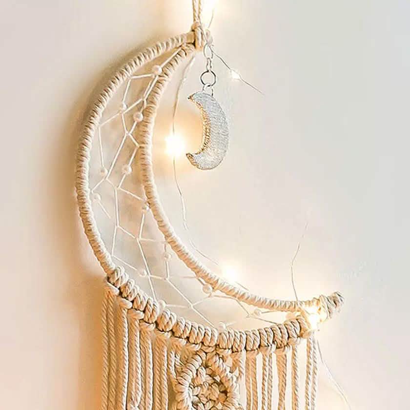  tenture murale en macramé, tapisserie bohème, attrape-rêves lune étoile, décoration d'intérieur