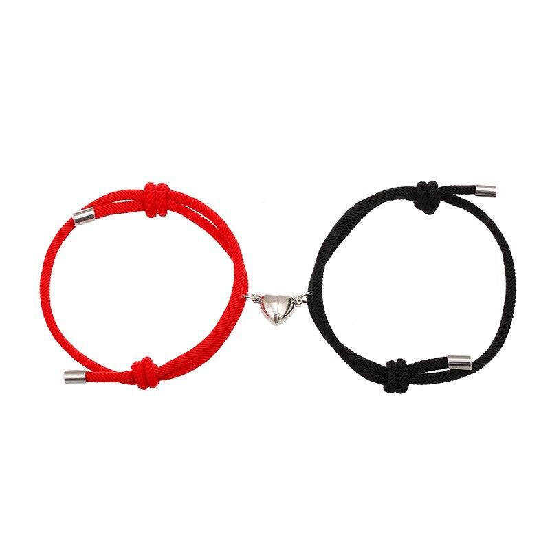 Bracelet Couple Magnétique Pendentif Cœur Bijoux Corde Tissée Main Bracelets Faits à la Main avec Clochettes Magnétiques Attraction Mutuelle Bijoux Corde Amitié Bracelets