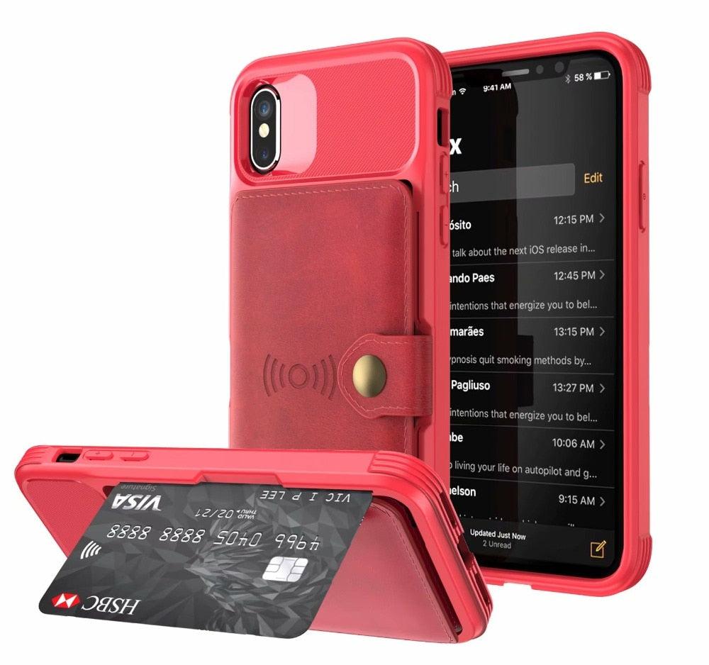 Étui portefeuille magnétique en cuir noir pour iPhone 14 13 11 12, étui blindé antichoc avec porte-cartes, étui à rabat avec boucle, pochette en cuir pour argent et cartes, support de protection durable, étui de téléphone haute capacité