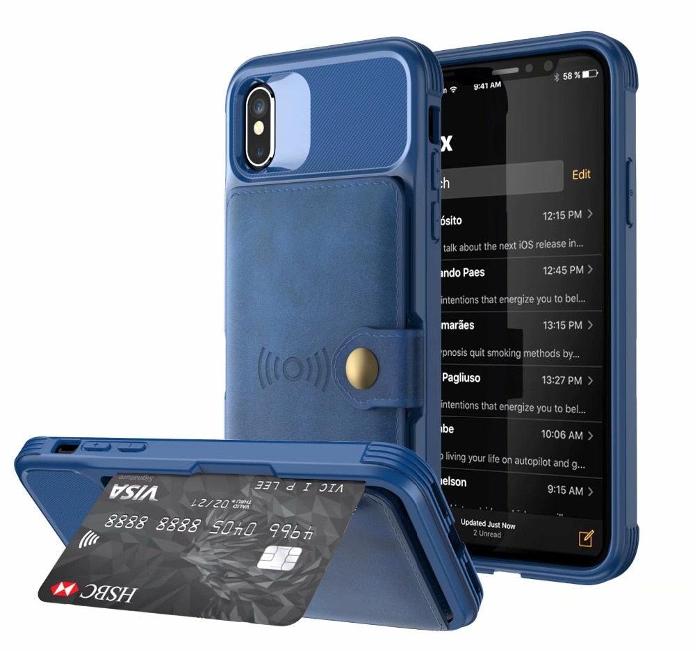 Étui portefeuille magnétique en cuir noir pour iPhone 14 13 11 12, étui blindé antichoc avec porte-cartes, étui à rabat avec boucle, pochette en cuir pour argent et cartes, support de protection durable, étui de téléphone haute capacité