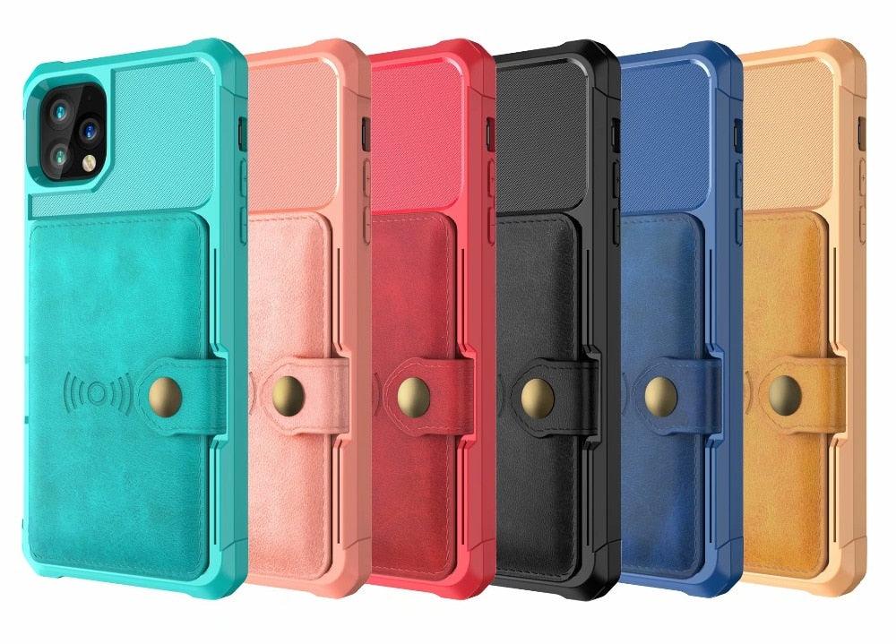 Étui portefeuille magnétique en cuir noir pour iPhone 14 13 11 12, étui blindé antichoc avec porte-cartes, étui à rabat avec boucle, pochette en cuir pour argent et cartes, support de protection durable, étui de téléphone haute capacité