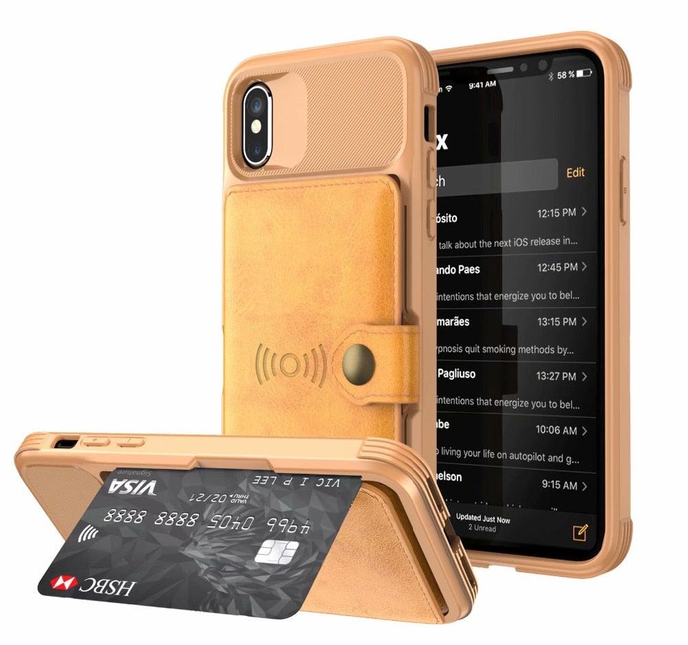 Étui portefeuille magnétique en cuir noir pour iPhone 14 13 11 12, étui blindé antichoc avec porte-cartes, étui à rabat avec boucle, pochette en cuir pour argent et cartes, support de protection durable, étui de téléphone haute capacité