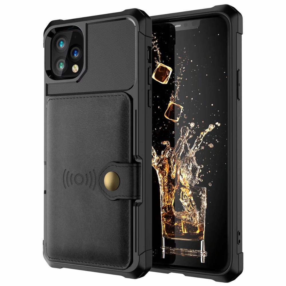 Étui portefeuille magnétique en cuir noir pour iPhone 14 13 11 12, étui blindé antichoc avec porte-cartes, étui à rabat avec boucle, pochette en cuir pour argent et cartes, support de protection durable, étui de téléphone haute capacité
