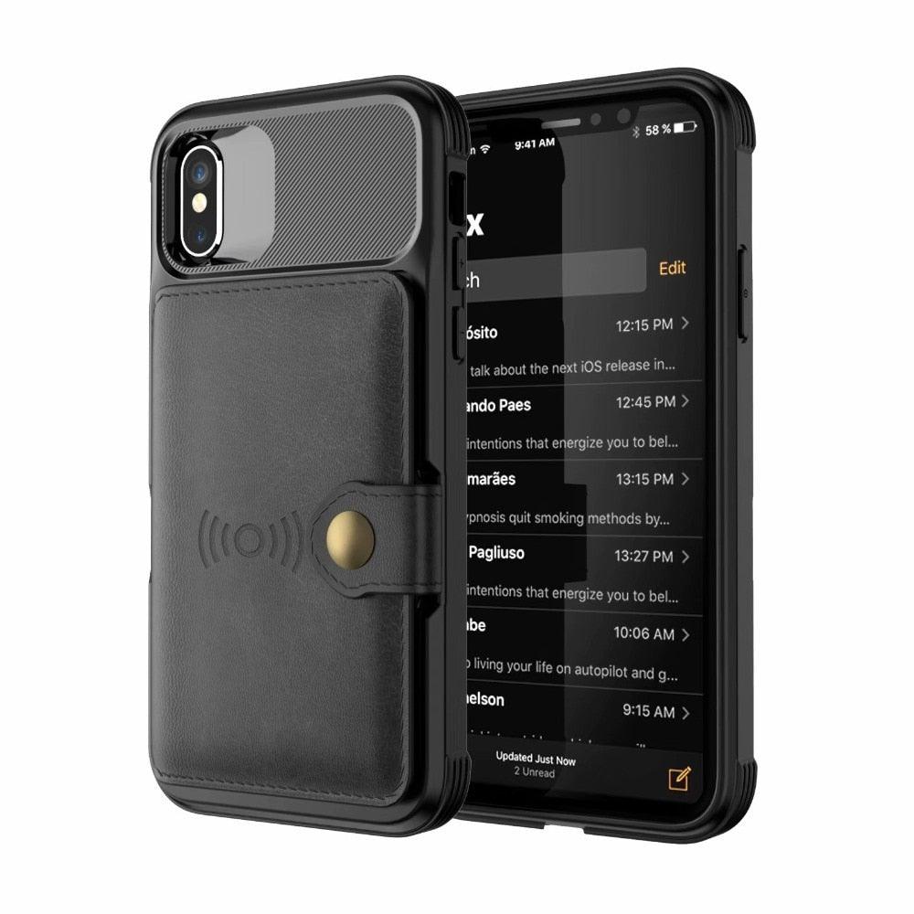 Étui portefeuille magnétique en cuir noir pour iPhone 14 13 11 12, étui blindé antichoc avec porte-cartes, étui à rabat avec boucle, pochette en cuir pour argent et cartes, support de protection durable, étui de téléphone haute capacité