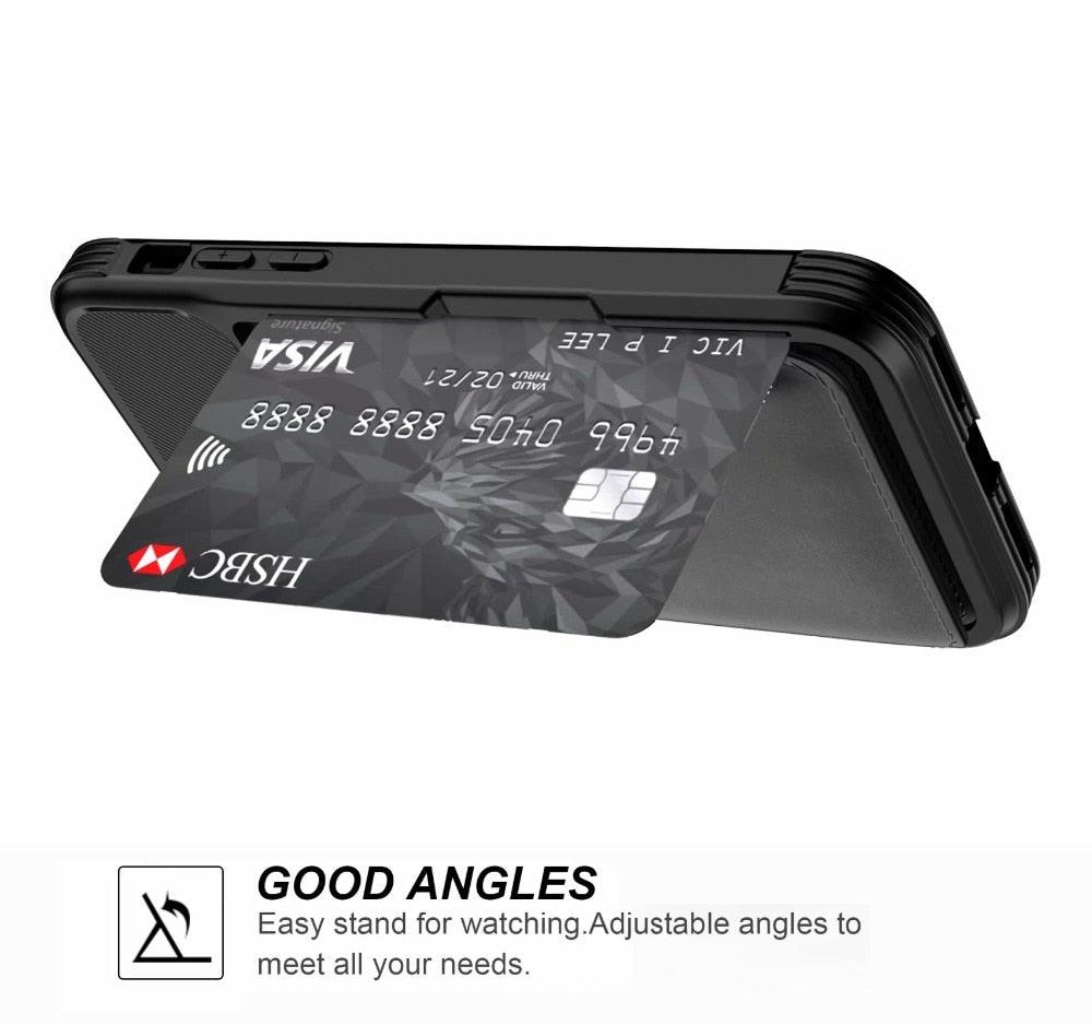 Étui portefeuille magnétique en cuir noir pour iPhone 14 13 11 12, étui blindé antichoc avec porte-cartes, étui à rabat avec boucle, pochette en cuir pour argent et cartes, support de protection durable, étui de téléphone haute capacité
