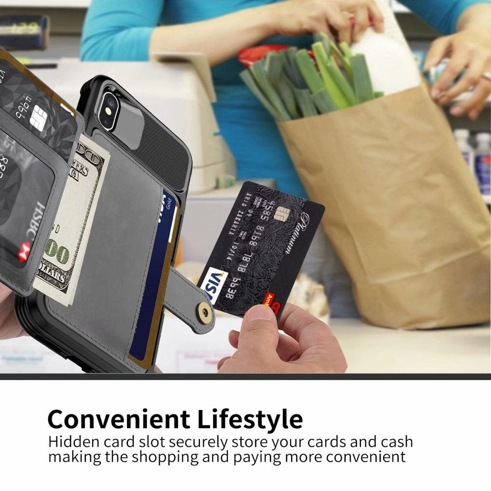 Étui portefeuille magnétique en cuir noir pour iPhone 14 13 11 12, étui blindé antichoc avec porte-cartes, étui à rabat avec boucle, pochette en cuir pour argent et cartes, support de protection durable, étui de téléphone haute capacité