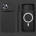 Coque magnétique pour iPhone 13 12/13 12 Pro/13 12 Pro Max, protection d'appareil photo, coque en silicone soyeux avec protection d'objectif coulissante, coque de téléphone antichoc