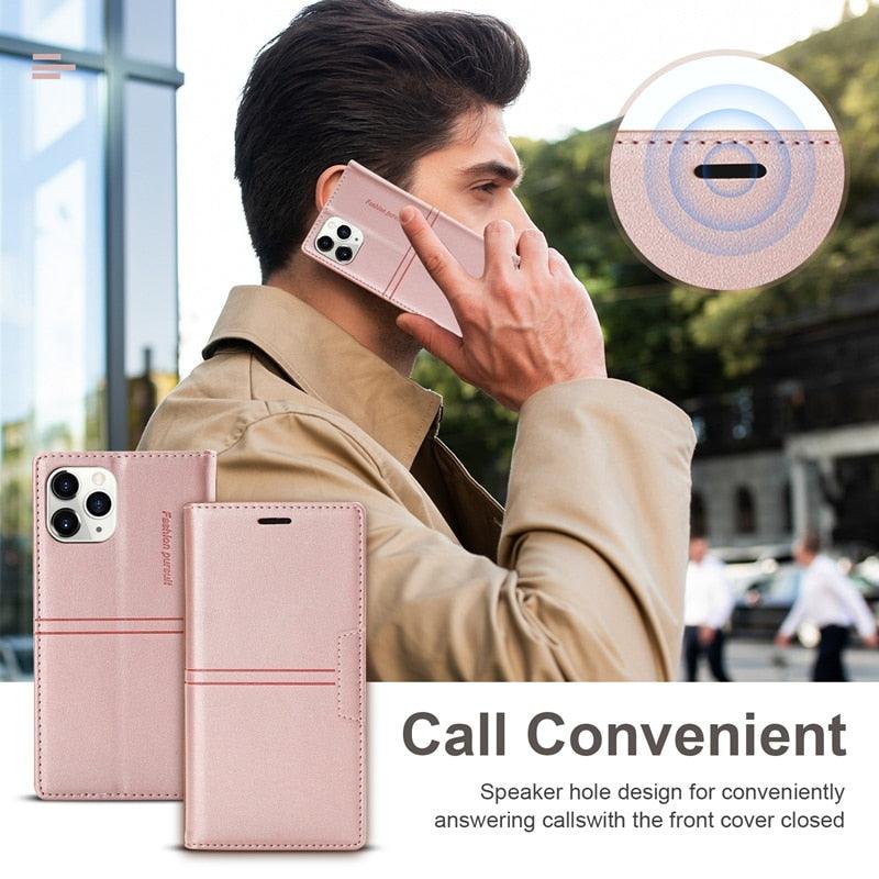 Étui portefeuille en cuir à rabat magnétique avec fentes pour cartes pour iPhone 14 13 12 11 Pro Max, élégant, rétro, avec rabat magnétique invisible, en cuir PU souple de qualité supérieure pour iPhone