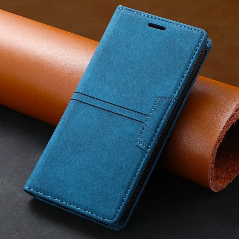 Étui portefeuille en cuir à rabat magnétique avec fentes pour cartes pour iPhone 14 13 12 11 Pro Max, élégant, rétro, avec rabat magnétique invisible, en cuir PU souple de qualité supérieure pour iPhone