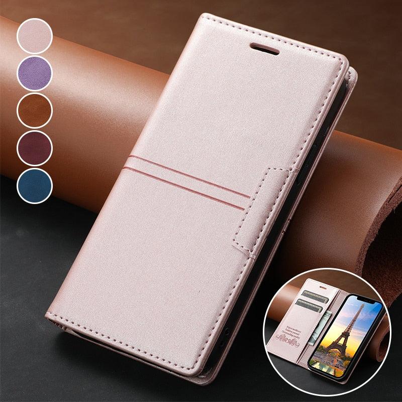 Étui portefeuille en cuir à rabat magnétique avec fentes pour cartes pour iPhone 14 13 12 11 Pro Max, élégant, rétro, avec rabat magnétique invisible, en cuir PU souple de qualité supérieure pour iPhone