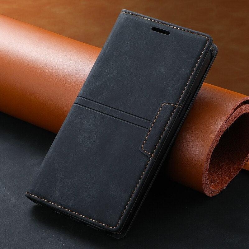 Étui portefeuille en cuir à rabat magnétique avec fentes pour cartes pour iPhone 14 13 12 11 Pro Max, élégant, rétro, avec rabat magnétique invisible, en cuir PU souple de qualité supérieure pour iPhone