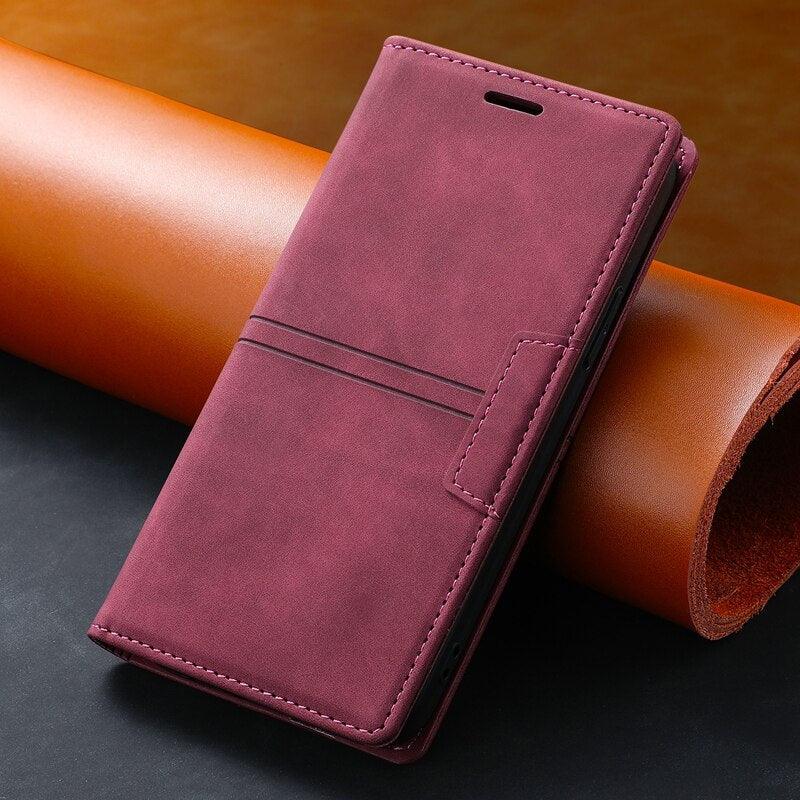 Étui portefeuille en cuir à rabat magnétique avec fentes pour cartes pour iPhone 14 13 12 11 Pro Max, élégant, rétro, avec rabat magnétique invisible, en cuir PU souple de qualité supérieure pour iPhone