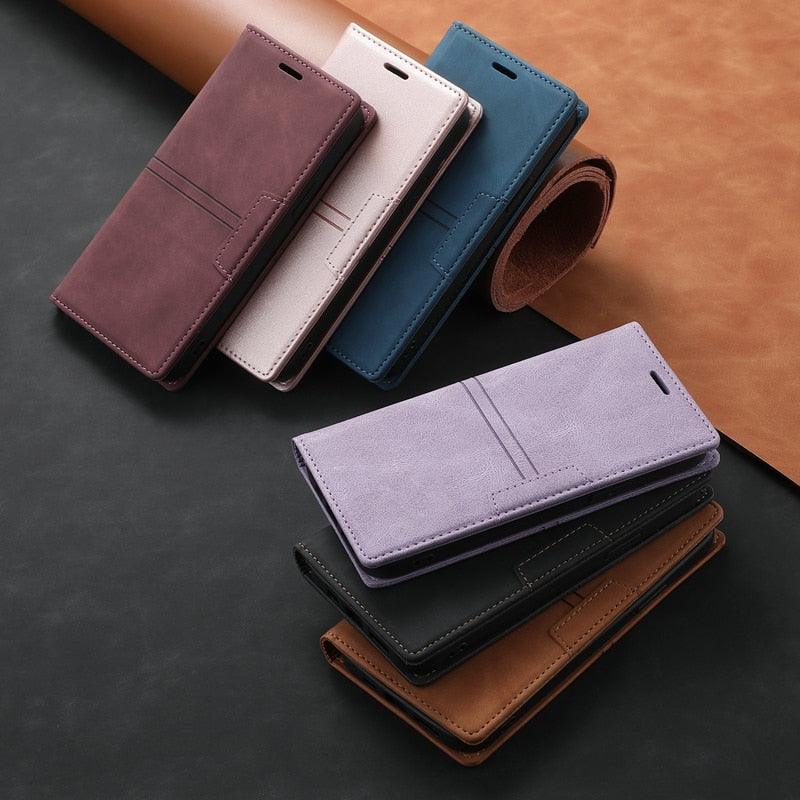 Étui portefeuille en cuir à rabat magnétique avec fentes pour cartes pour iPhone 14 13 12 11 Pro Max, élégant, rétro, avec rabat magnétique invisible, en cuir PU souple de qualité supérieure pour iPhone