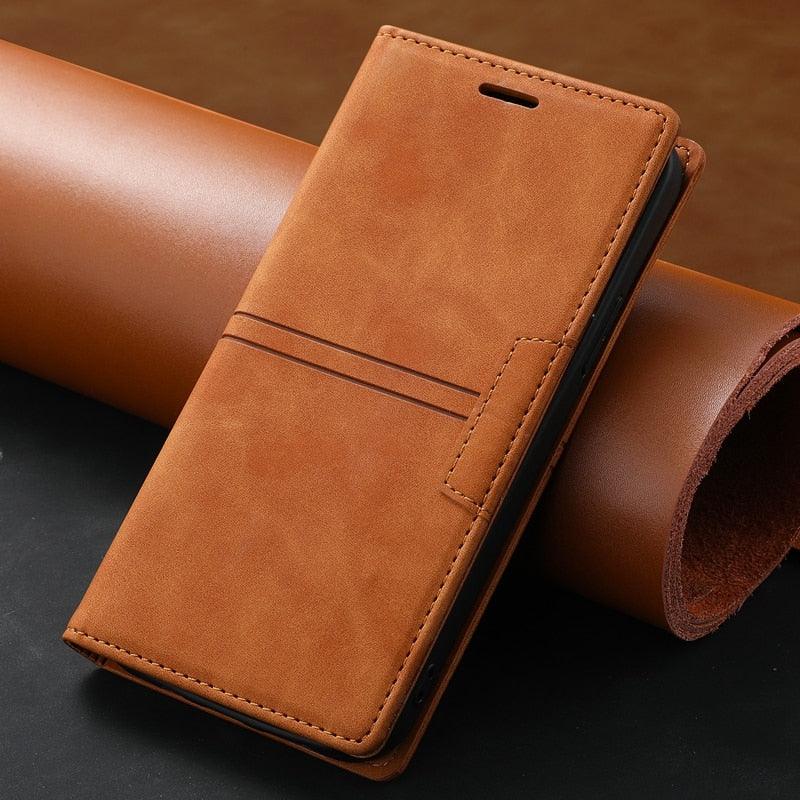 Étui portefeuille en cuir à rabat magnétique avec fentes pour cartes pour iPhone 14 13 12 11 Pro Max, élégant, rétro, avec rabat magnétique invisible, en cuir PU souple de qualité supérieure pour iPhone