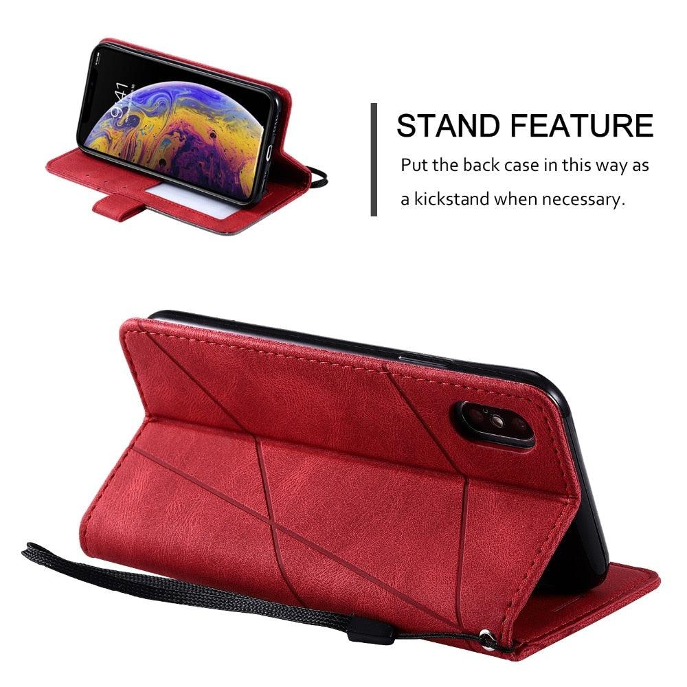Étui en Cuir Magnétique pour iPhone 14 13 12 Mini 11 Pro Max XS XR 7 8 6 6S Plus SE 2023 Housse Portefeuille Luxe à Rabat avec Porte-Cartes et Support Étui Portefeuille en Cuir Housse à Rabat avec Boucle Magnétique pour iPhone