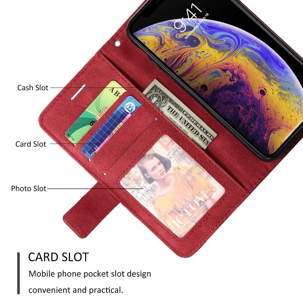 Étui en Cuir Magnétique pour iPhone 14 13 12 Mini 11 Pro Max XS XR 7 8 6 6S Plus SE 2023 Housse Portefeuille Luxe à Rabat avec Porte-Cartes et Support Étui Portefeuille en Cuir Housse à Rabat avec Boucle Magnétique pour iPhone