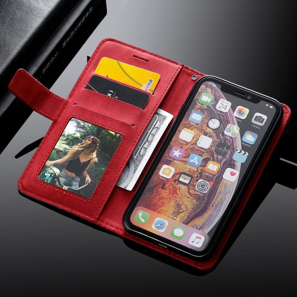Étui en Cuir Magnétique pour iPhone 14 13 12 Mini 11 Pro Max XS XR 7 8 6 6S Plus SE 2023 Housse Portefeuille Luxe à Rabat avec Porte-Cartes et Support Étui Portefeuille en Cuir Housse à Rabat avec Boucle Magnétique pour iPhone