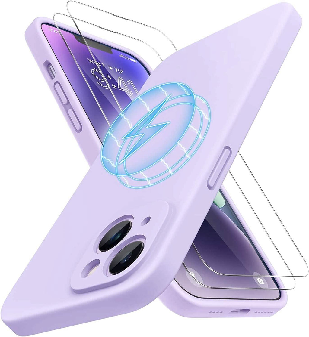 Coque magnétique MagSafe pour iPhone 14 Plus avec protecteur d'écran en verre, coque en silicone de 6,7 pouces