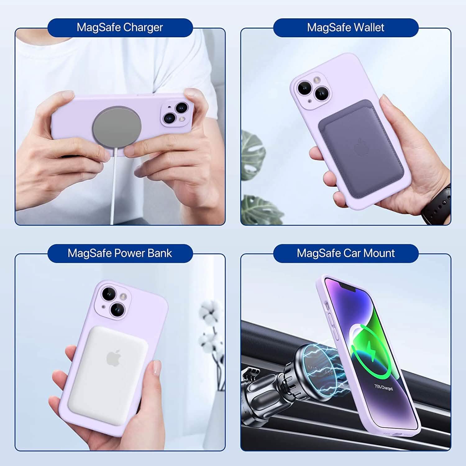 Coque magnétique MagSafe pour iPhone 14 Plus avec protecteur d'écran en verre, coque en silicone de 6,7 pouces