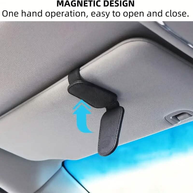 Support de Lunettes de Soleil Magnétique en Cuir PU pour Pare-Soleil de Voiture