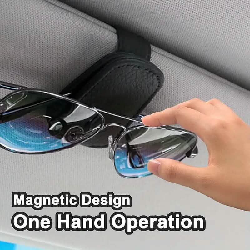 Support de Lunettes de Soleil Magnétique en Cuir PU pour Pare-Soleil de Voiture