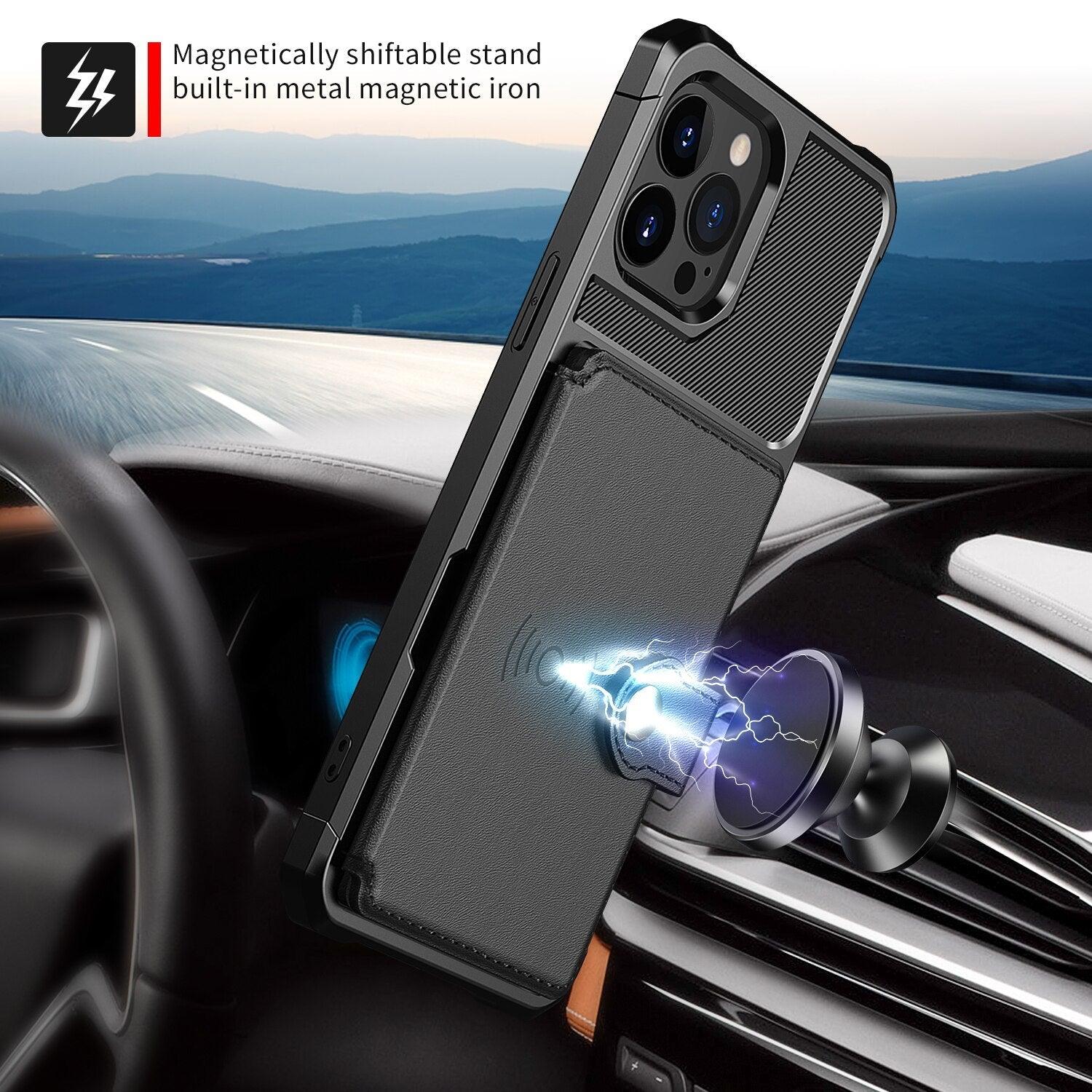 Étui portefeuille magnétique en cuir pour iPhone 14 13 12 11 Pro Max XS Support de téléphone antichute X Étui souple fonctionnel avec porte-cartes Compatible avec iPhone