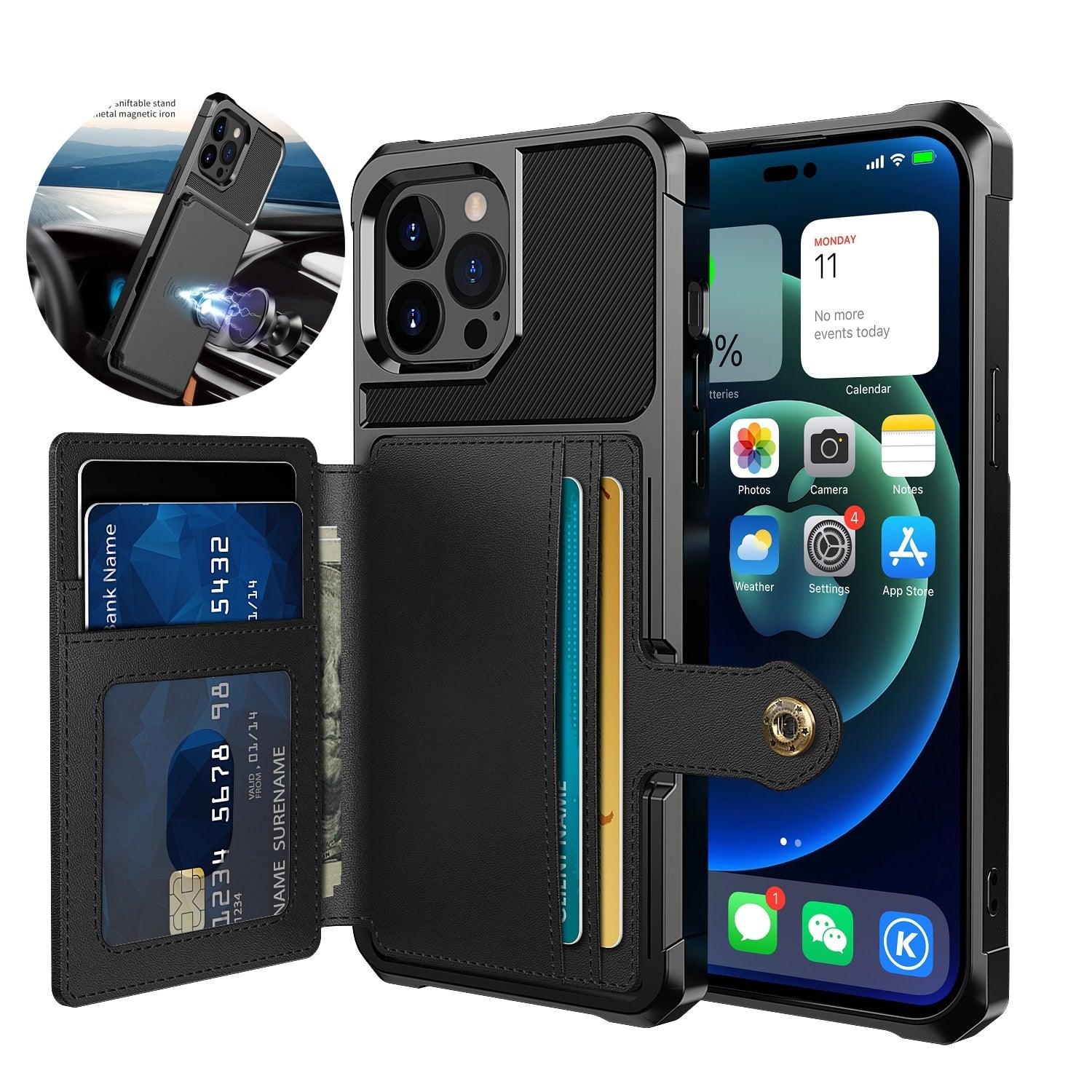 Étui portefeuille magnétique en cuir pour iPhone 14 13 12 11 Pro Max XS Support de téléphone antichute X Étui souple fonctionnel avec porte-cartes Compatible avec iPhone