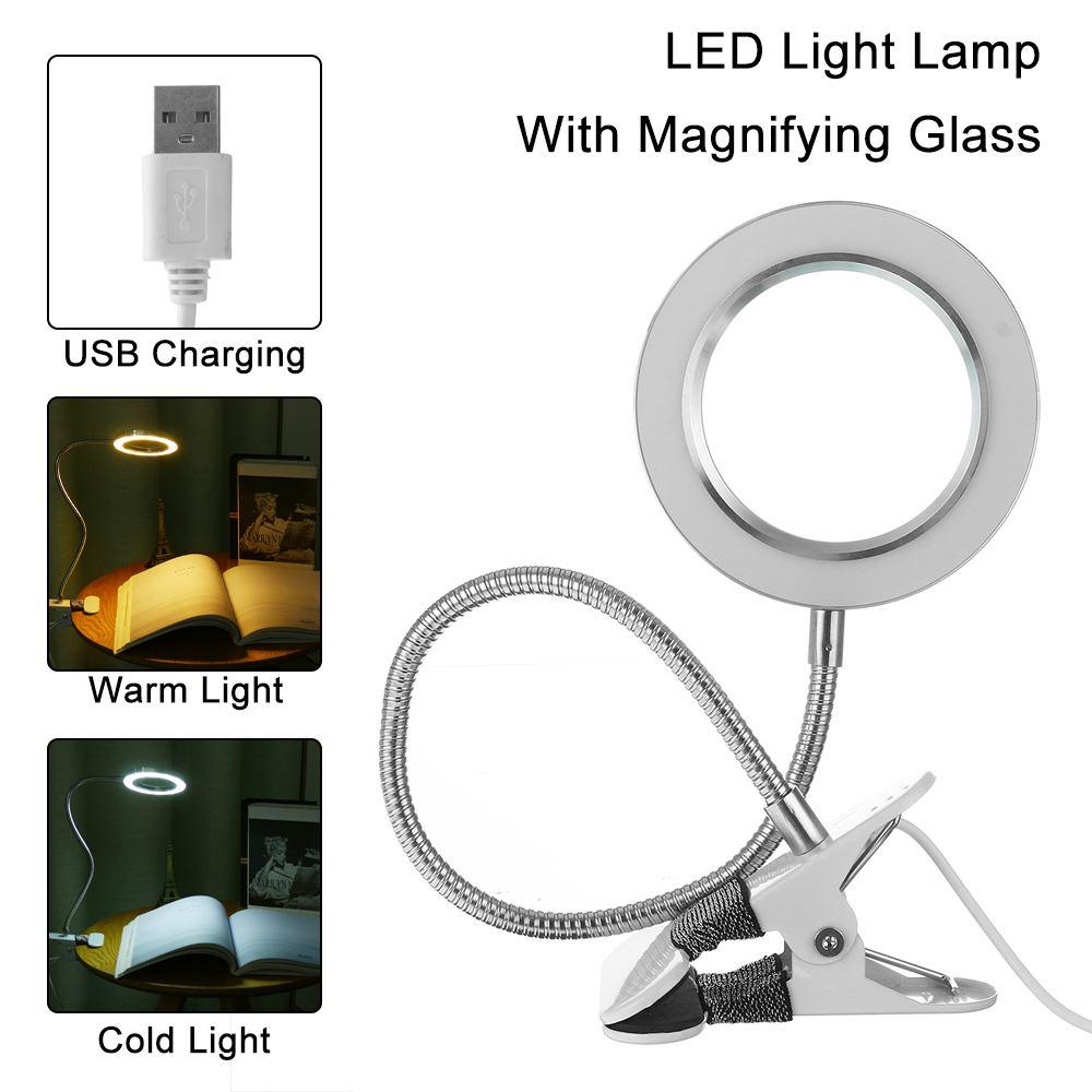 Loupe Lampe de beauté pour ongles Tatouage Clip Lumière USB Lampe de table Flexible LED Lampe de bureau Lampes de livre pour étudiants Lampe d'étude Lampe de lecture Lampe de table décorative Lampes d'étude mignonnes pour décoration de chambre