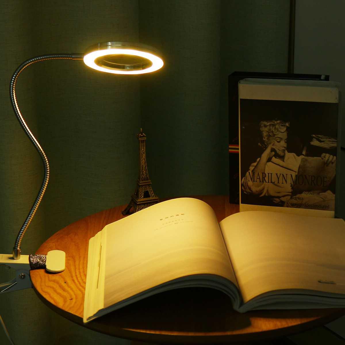 Loupe Lampe de beauté pour ongles Tatouage Clip Lumière USB Lampe de table Flexible LED Lampe de bureau Lampes de livre pour étudiants Lampe d'étude Lampe de lecture Lampe de table décorative Lampes d'étude mignonnes pour décoration de chambre