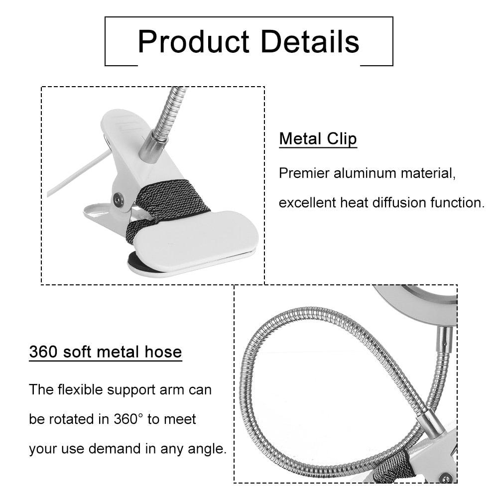 Loupe Lampe de beauté pour ongles Tatouage Clip Lumière USB Lampe de table Flexible LED Lampe de bureau Lampes de livre pour étudiants Lampe d'étude Lampe de lecture Lampe de table décorative Lampes d'étude mignonnes pour décoration de chambre
