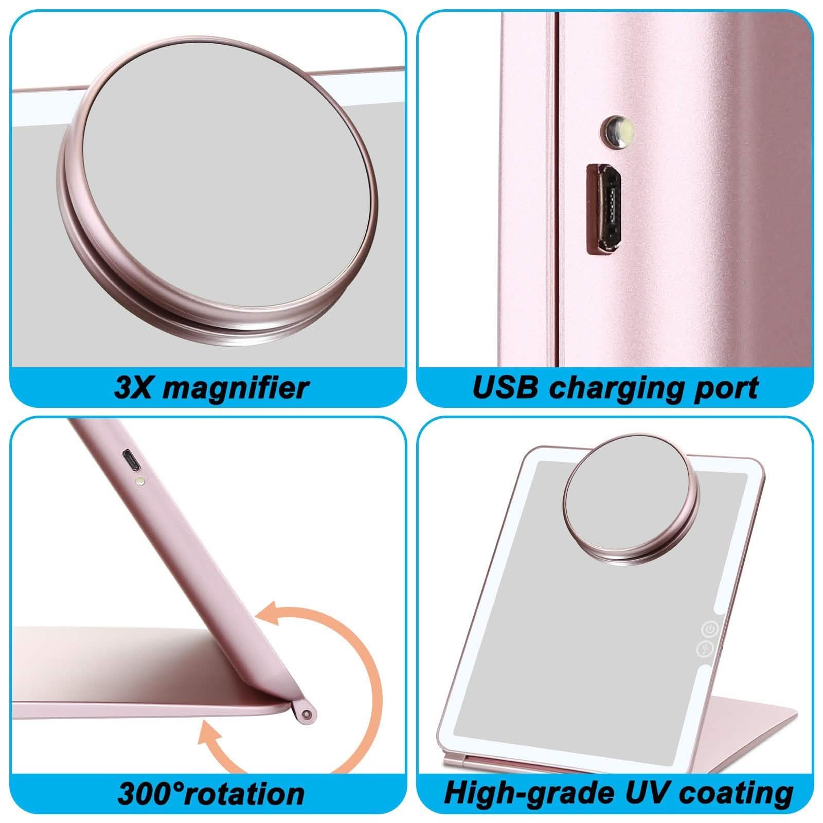 Miroirs de maquillage LED grossissants rechargeables USB