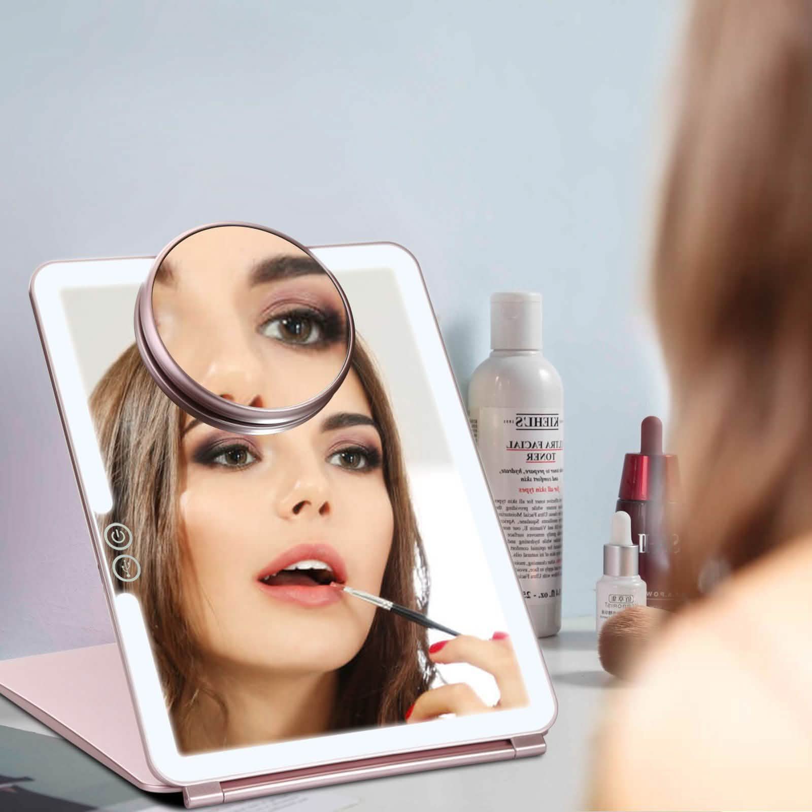 Miroirs de maquillage LED grossissants rechargeables USB