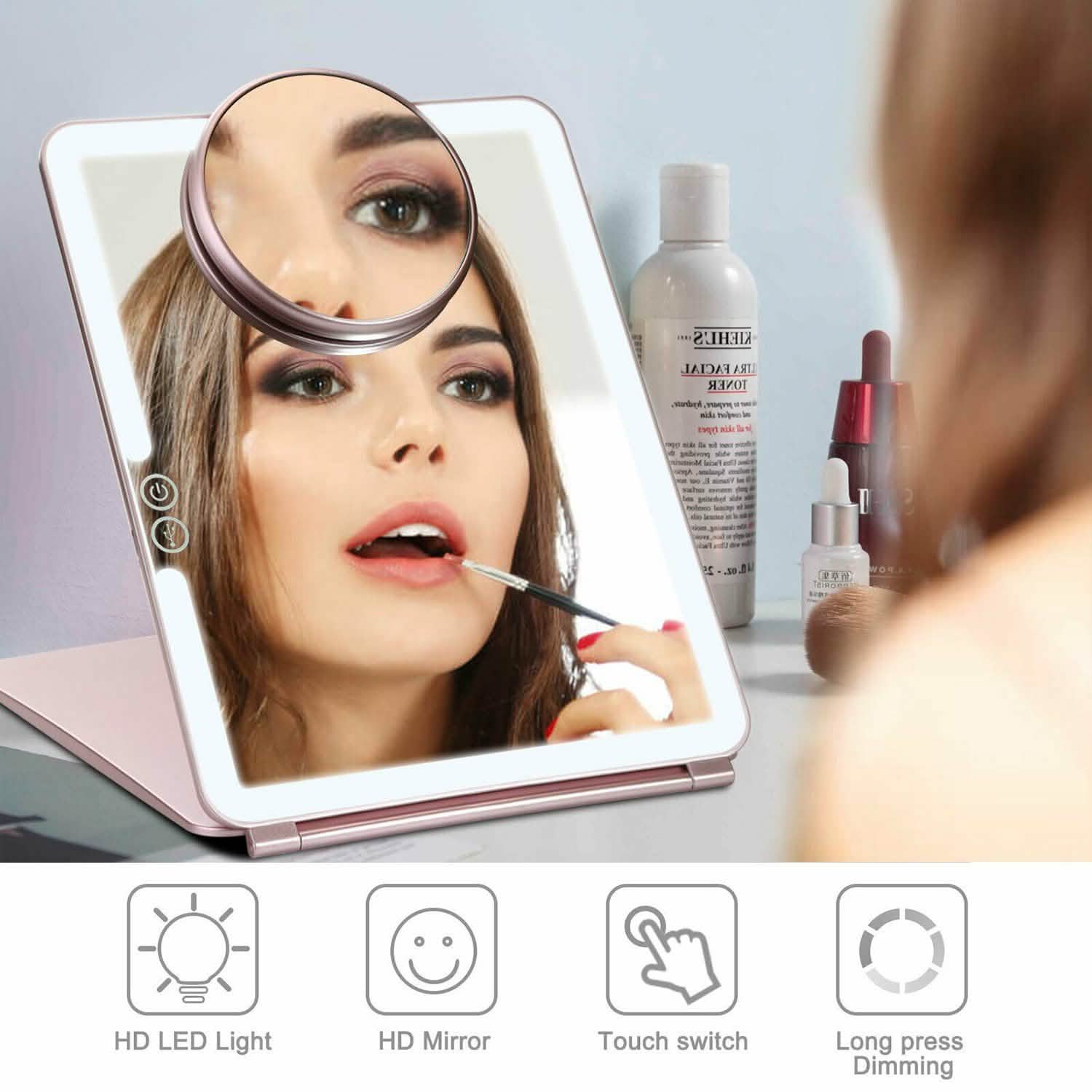 Miroirs de maquillage LED grossissants rechargeables USB
