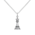 Solid Sterling Silver Queen Chess Necklace – 3D Charm on 18" Chain