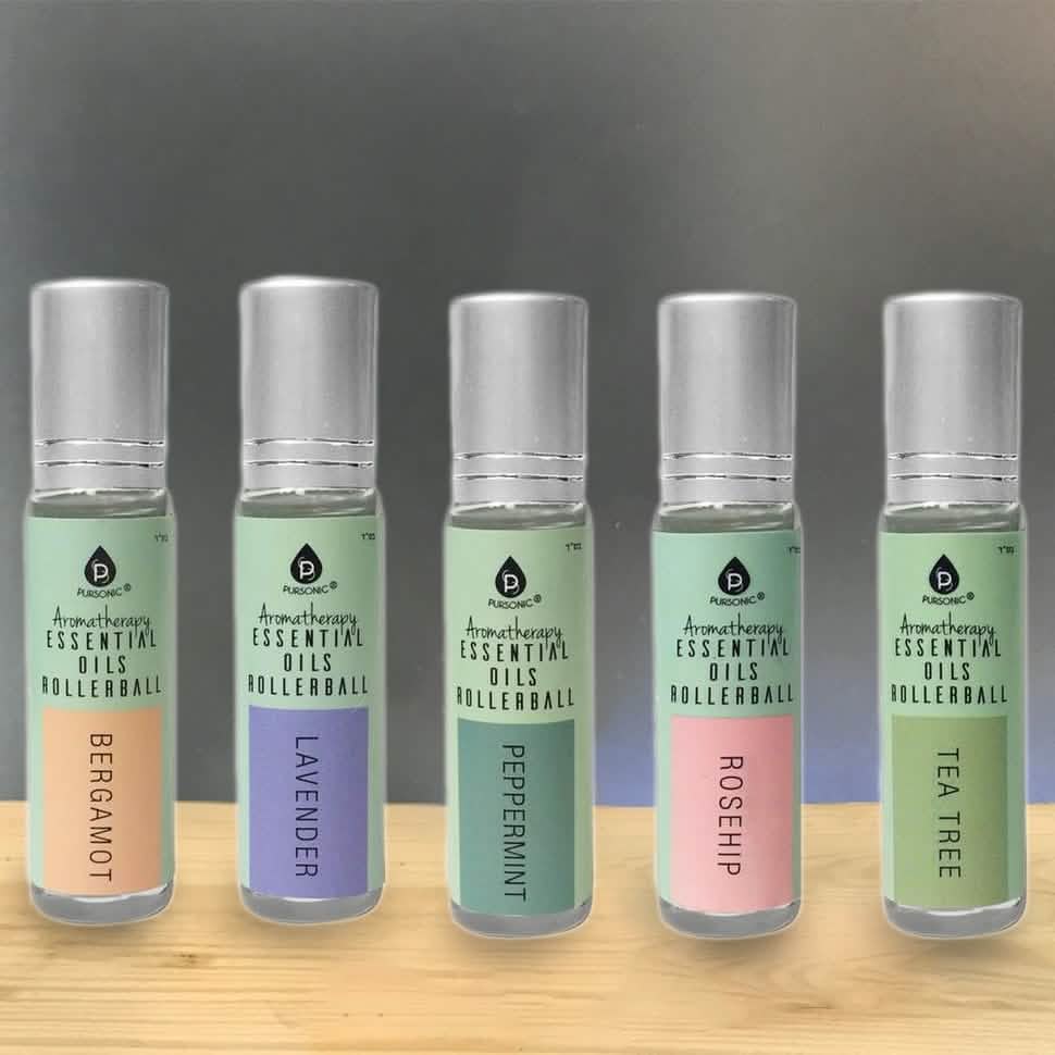 Lot de 5 : Flacons roll-on d'huiles essentielles d'aromathérapie Pursonic