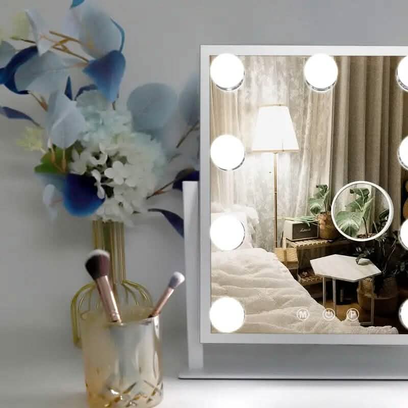 Miroir de maquillage avec 9 ampoules, luminosité réglable et commande tactile intelligente