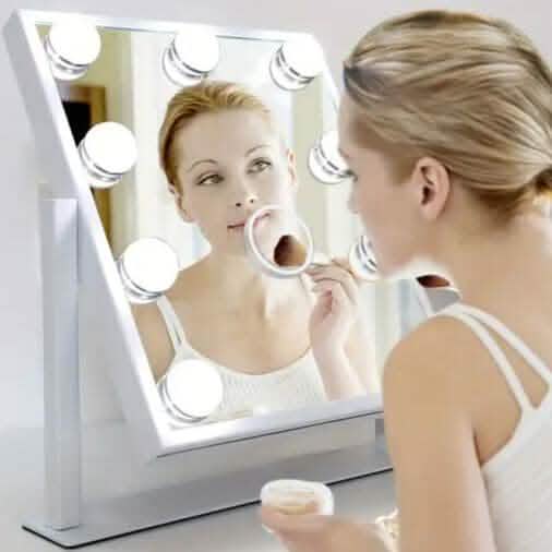 Miroir de maquillage avec 9 ampoules, luminosité réglable et commande tactile intelligente