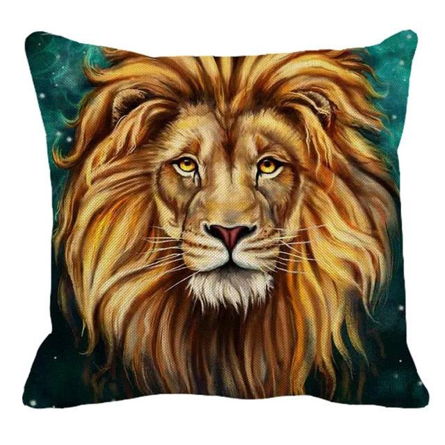 Housse de coussin en lin avec motif lion mâle, motif lion roi, housses de coussin carrées pour la décoration de la maison, du canapé, du lit ou de la chaise