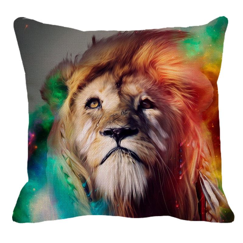 Housse de coussin en lin avec motif lion mâle, motif lion roi, housses de coussin carrées pour la décoration de la maison, du canapé, du lit ou de la chaise