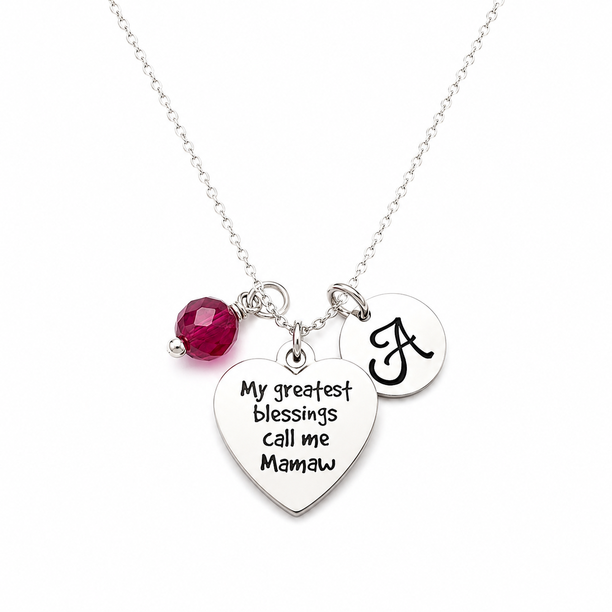 Collier "Appelle-moi Mamie" – Argent sterling avec pierre de naissance et breloque initiale