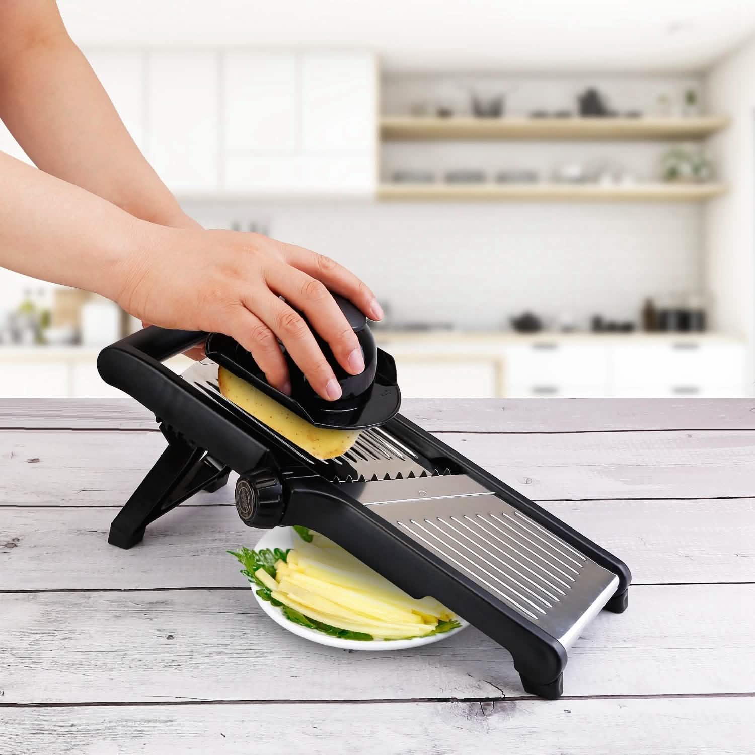 Mandoline de cuisine en acier inoxydable avec 5 lames réglables