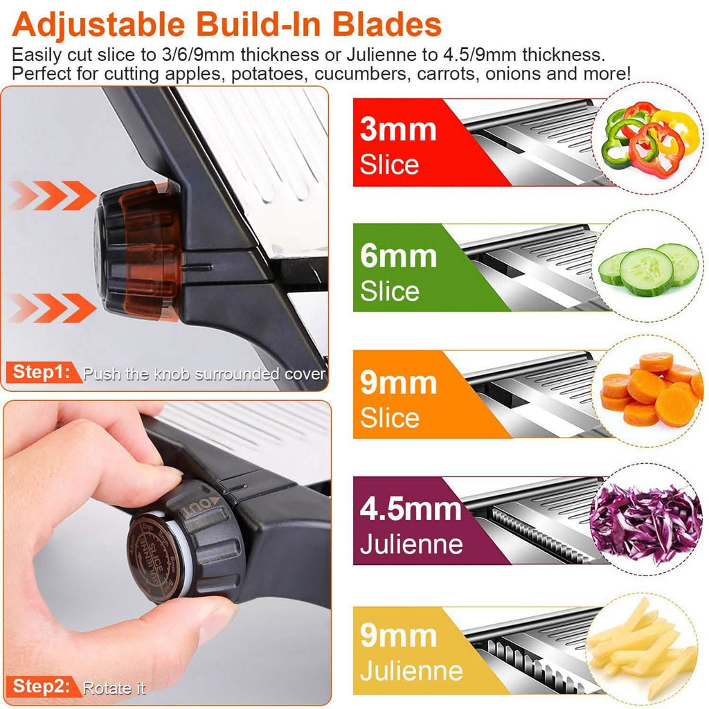 Mandoline de cuisine en acier inoxydable avec 5 lames réglables